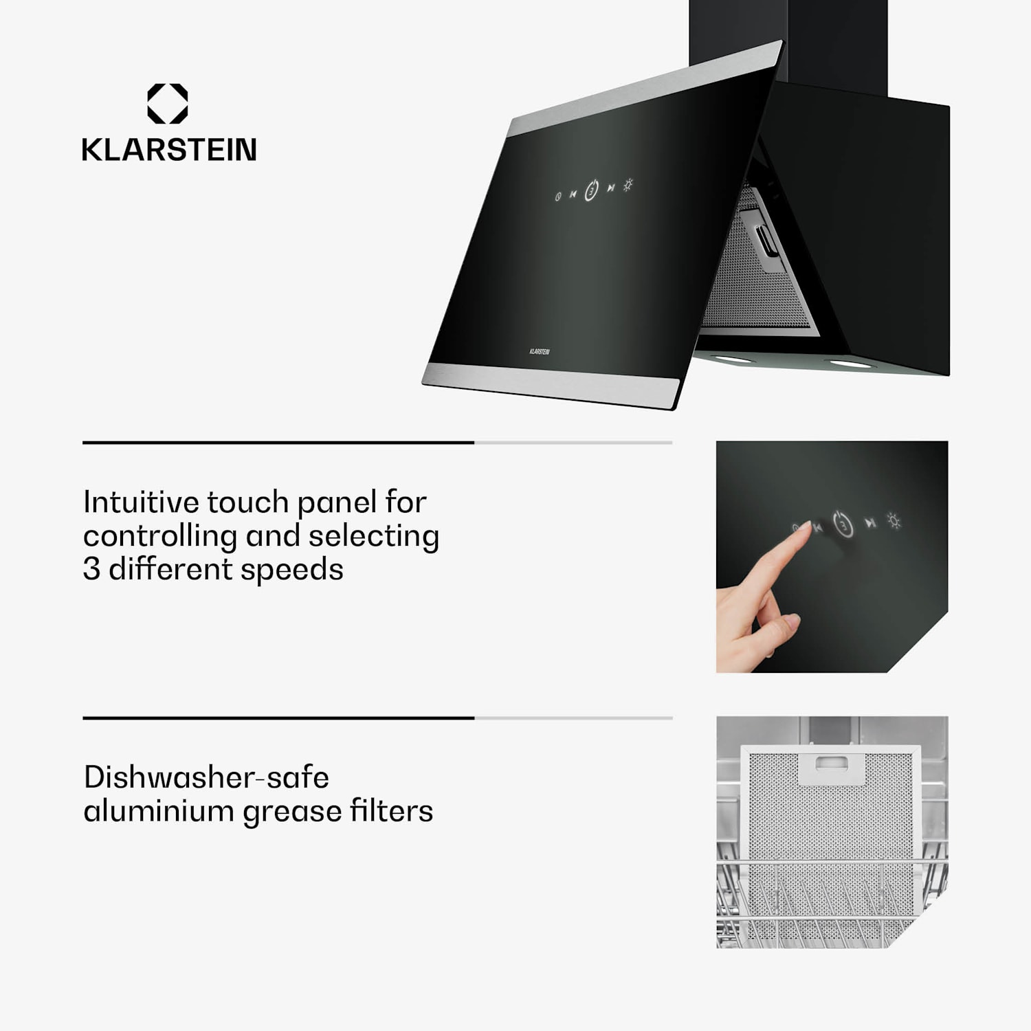 FlashLine-liesituuletin | A++ | 524 m³/h | 3 tasoa | kosketus | hiljainen | LED | ilmanpoisto/kiertoilma | 100 W 60 cm | Musta | Musta