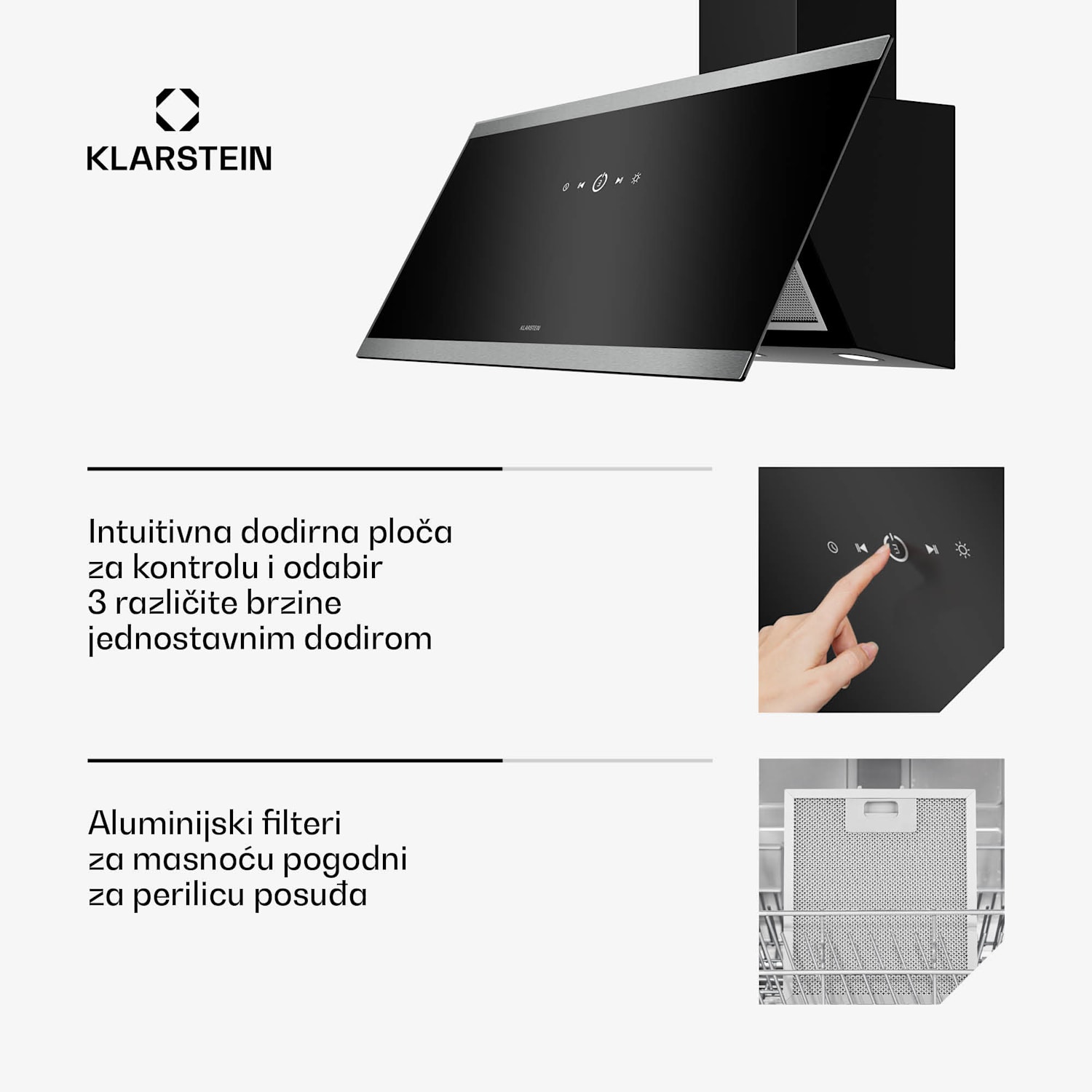 FlashLine napa, A++, 524 m³/h, 3 razine, dotaknuti, tiho, LED, ekstrakcija/recirkulacija, 100 W 90 cm | Crna | Crna