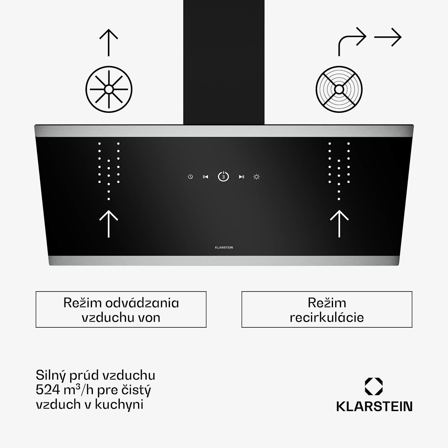 FlashLine digestor, A++, 524 m³/h, 3 úrovne, dotykový, tichý, LED, odsávanie/recirkulácia, 100 W 90 cm | Čierna | Čierna