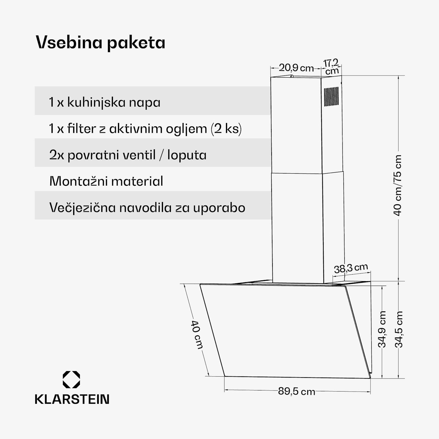 FlashLine kuhinjska napa, A++, 524 m³/h, 3 stopnje, dotik, tiho, LED, ekstrakcija/recirkulacija, 100 W 90 cm | Črna | Črna
