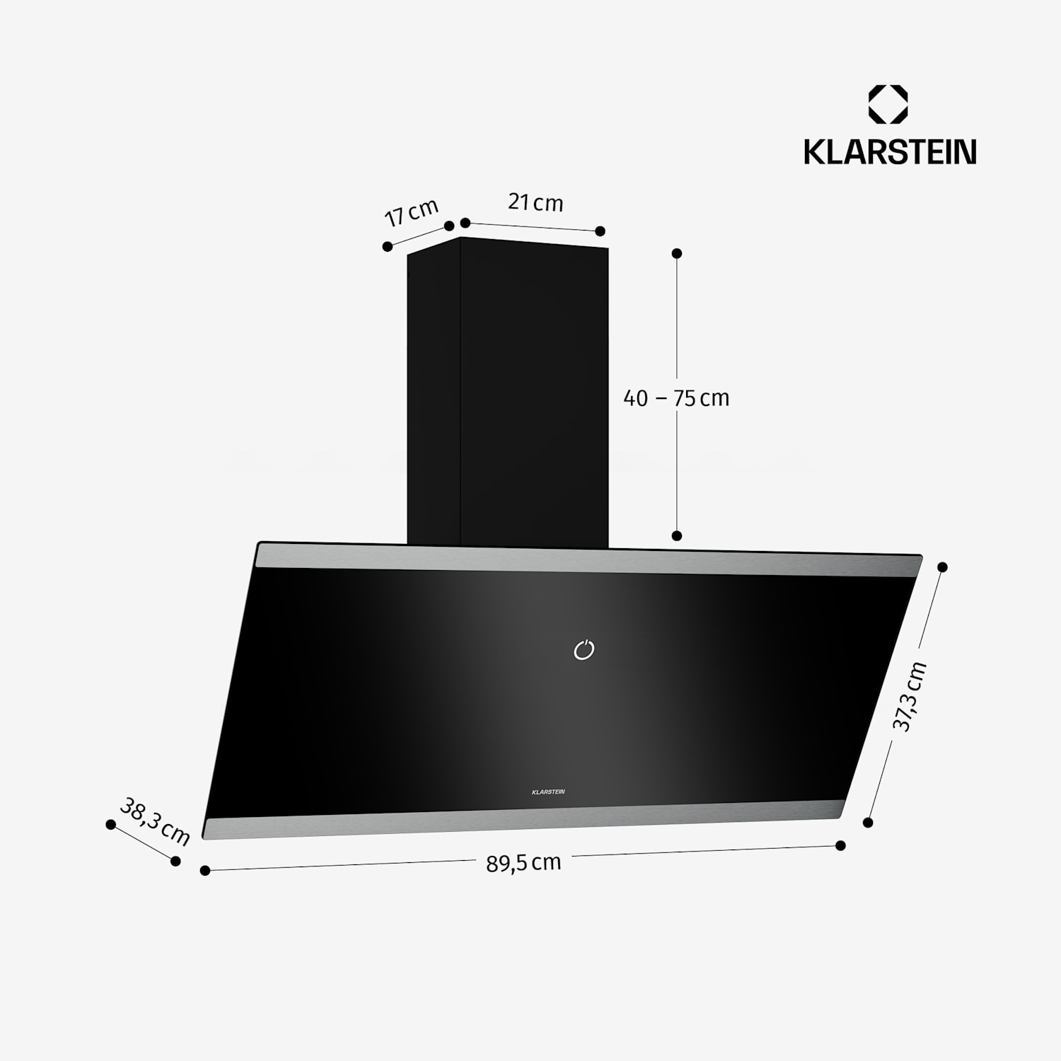 Hotte aspirante FlashLine | A++ | 578 m³/h | 3 vitesses | Touch | silencieuse | LED | évacuation/recirculation | 100W 90 cm | Noir | Argent