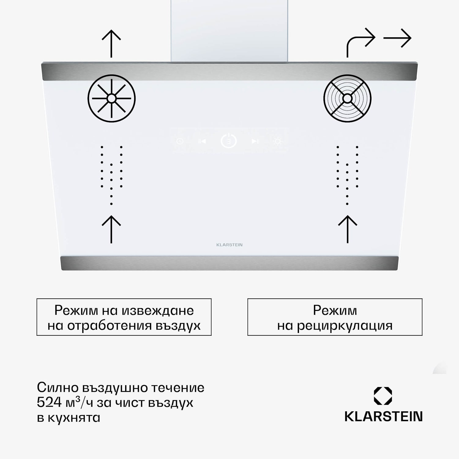 Аспиратор FlashLine, A++, 524 m³/h, 3 нива, докосване, безшумен, LED, извличане / рециркулация, 100 W 60 cm | Бял | Бял