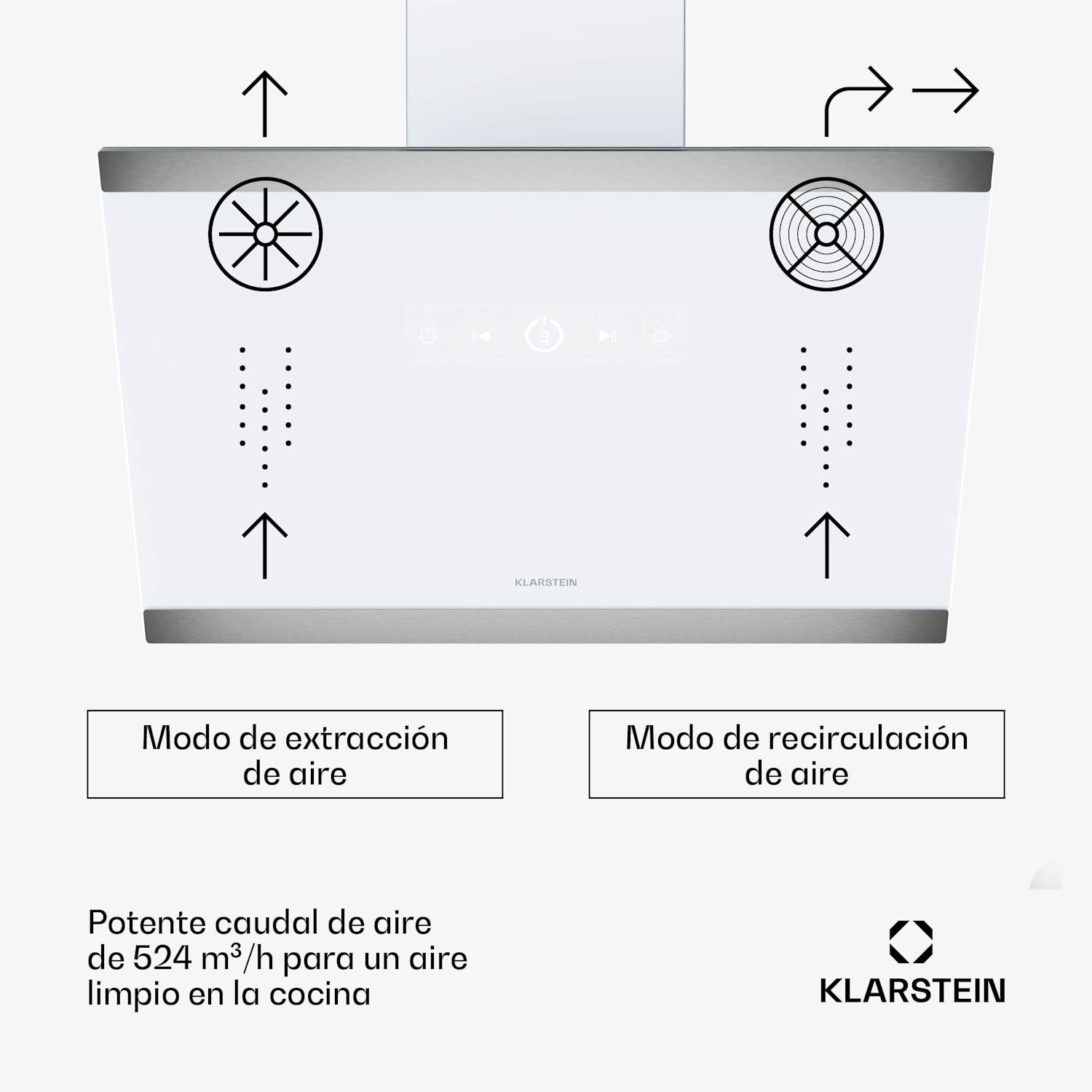 Campana extractora FlashLine | A++ | 524m³/h | 3 niveles | táctil | silenciosa | LED | extracción/recirculación | 100 W 60 cm | Blanco | Blanco