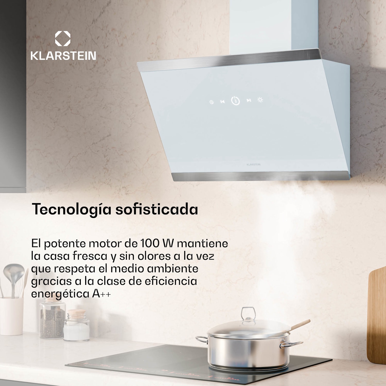 Campana extractora FlashLine | A++ | 524m³/h | 3 niveles | táctil | silenciosa | LED | extracción/recirculación | 100 W 