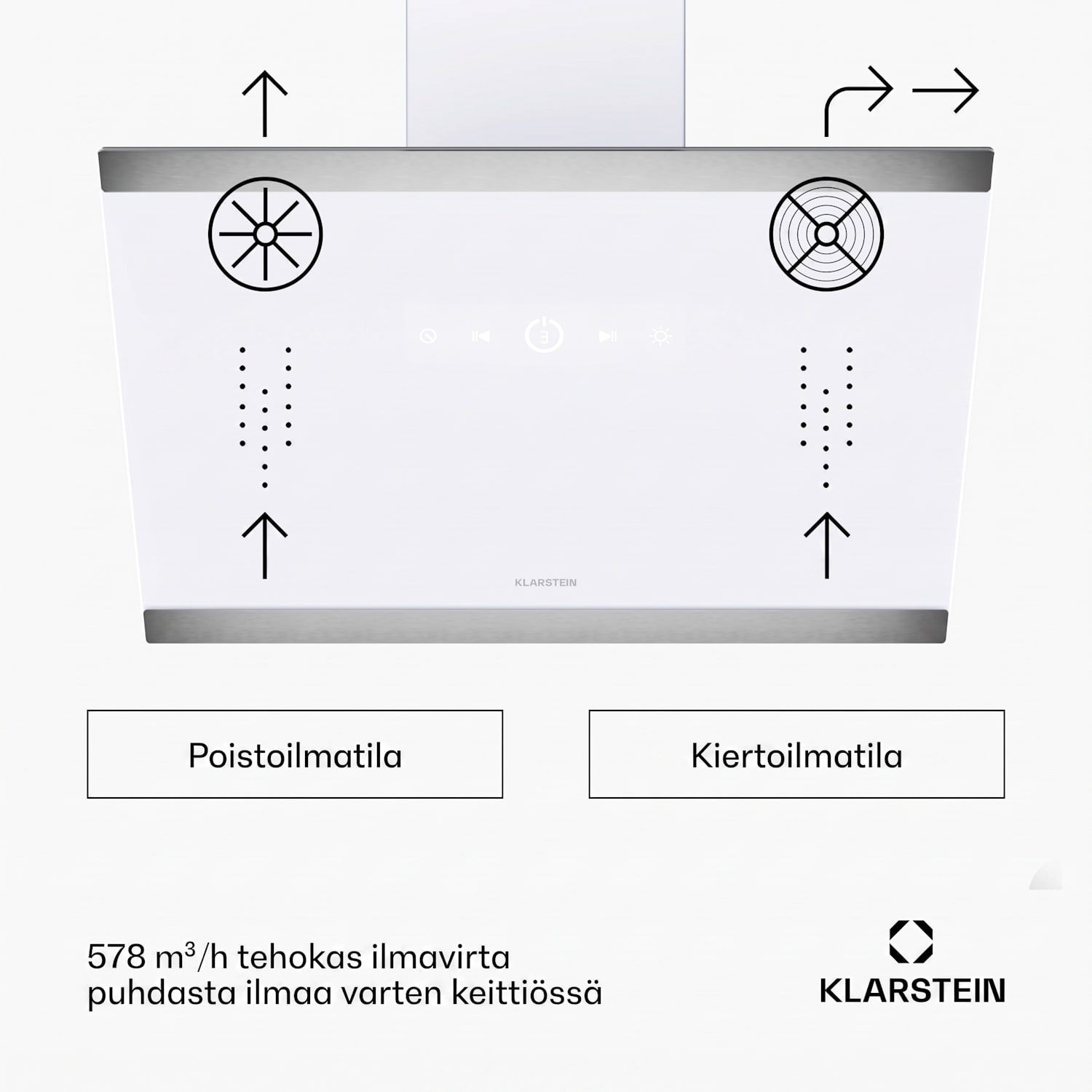 FlashLine-liesituuletin | A++ | 578 m³/h | 3 tasoa | kosketus | hiljainen | LED | ilmanpoisto/kiertoilma | 100 W 60 cm | Valkoinen | Hopea