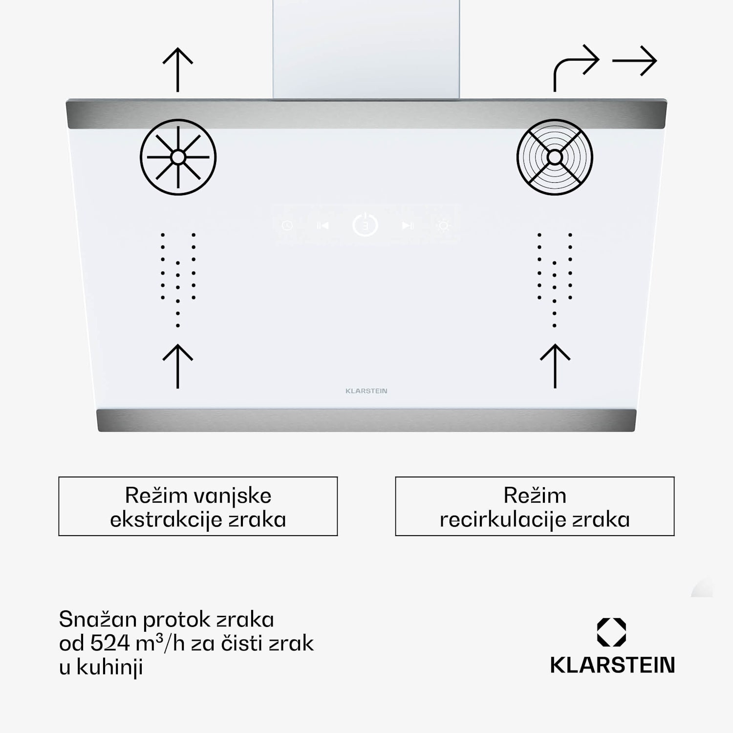 FlashLine napa, A++, 524 m³/h, 3 razine, dotaknuti, tiho, LED, ekstrakcija/recirkulacija, 100 W 60 cm | Bijela | Bijela