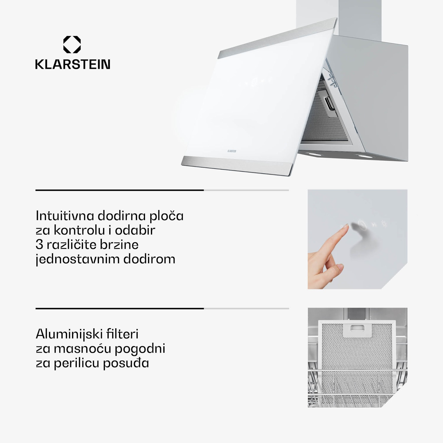 FlashLine napa, A++, 524 m³/h, 3 razine, dotaknuti, tiho, LED, ekstrakcija/recirkulacija, 100 W 60 cm | Bijela | Bijela