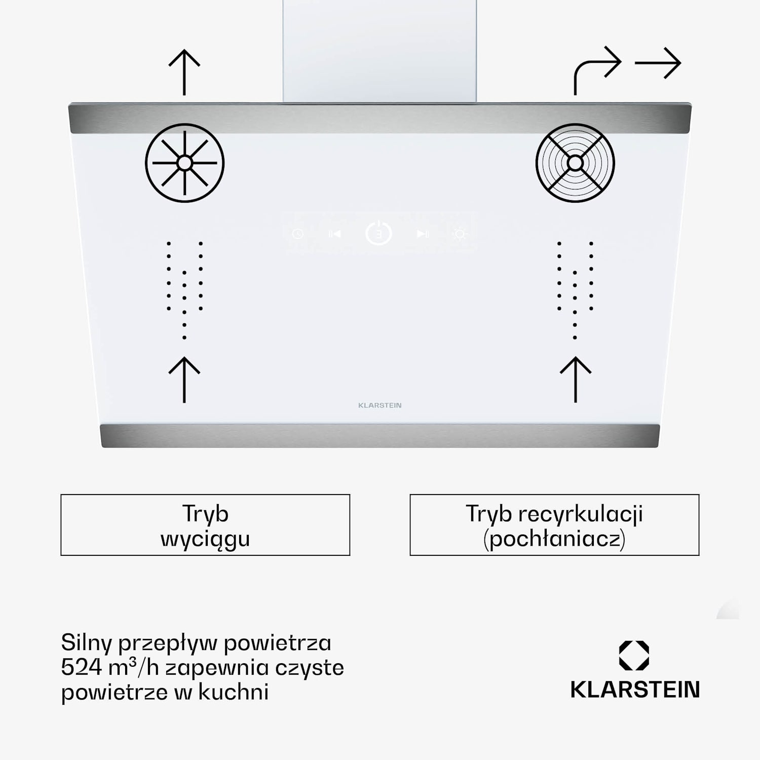 FlashLine okap/wyciąg, A++, 524 m³/h, 3 stopnie, dotykowy, cichy 