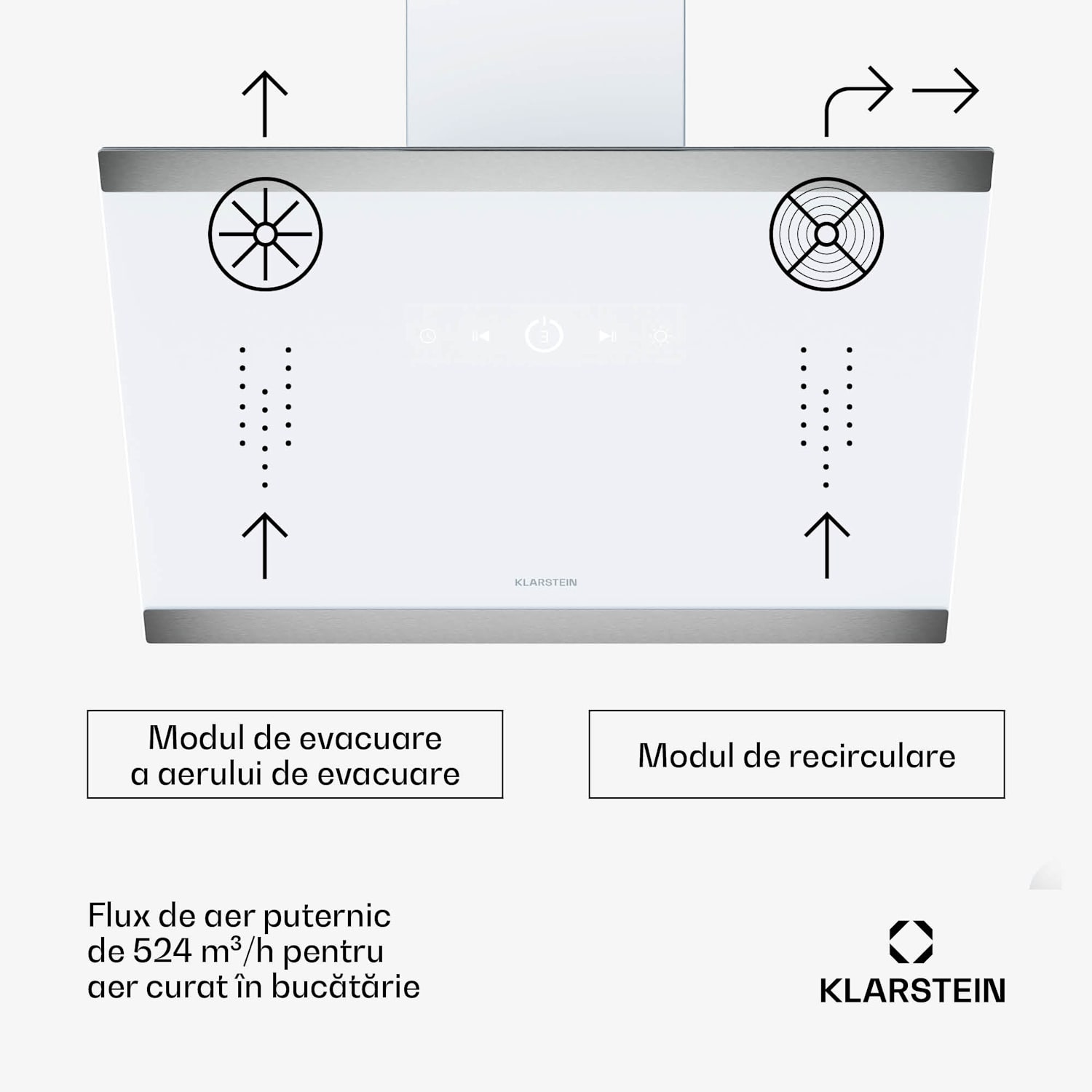 Hota FlashLine, A++, 524 m³/h, 3 niveluri, tactilă, silențioasă 60 cm | Alb | Alb