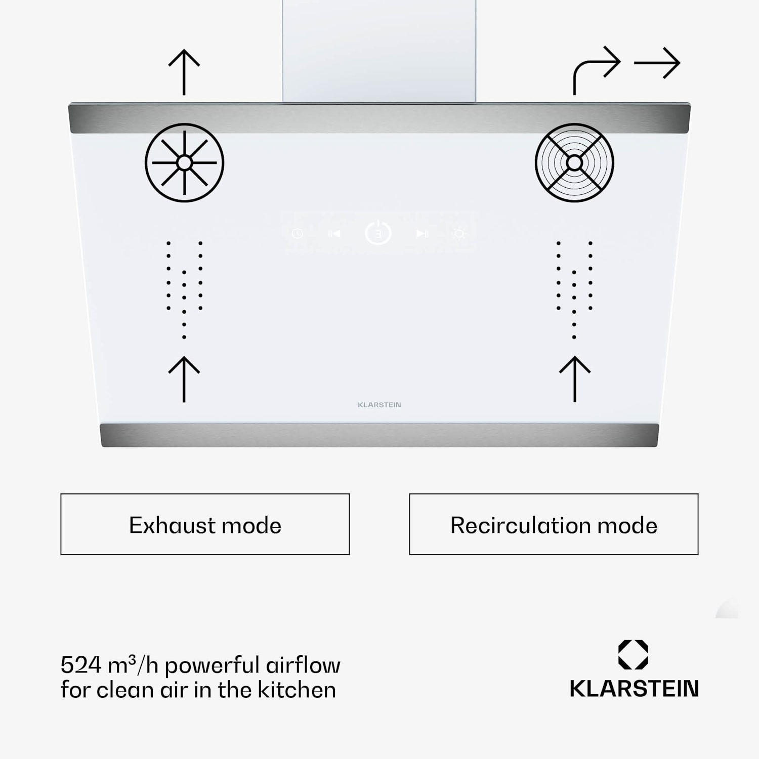Exaustor FlashLine | A++ | 524m³/h | 3 níveis | touch | silencioso | LED | exaustão / recirculação | 100W
