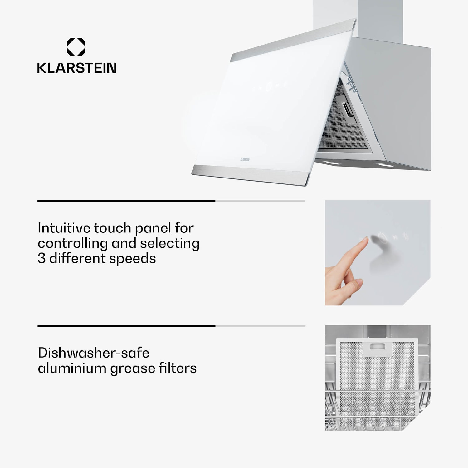 Exaustor FlashLine | A++ | 524m³/h | 3 níveis | touch | silencioso | LED | exaustão / recirculação | 100W