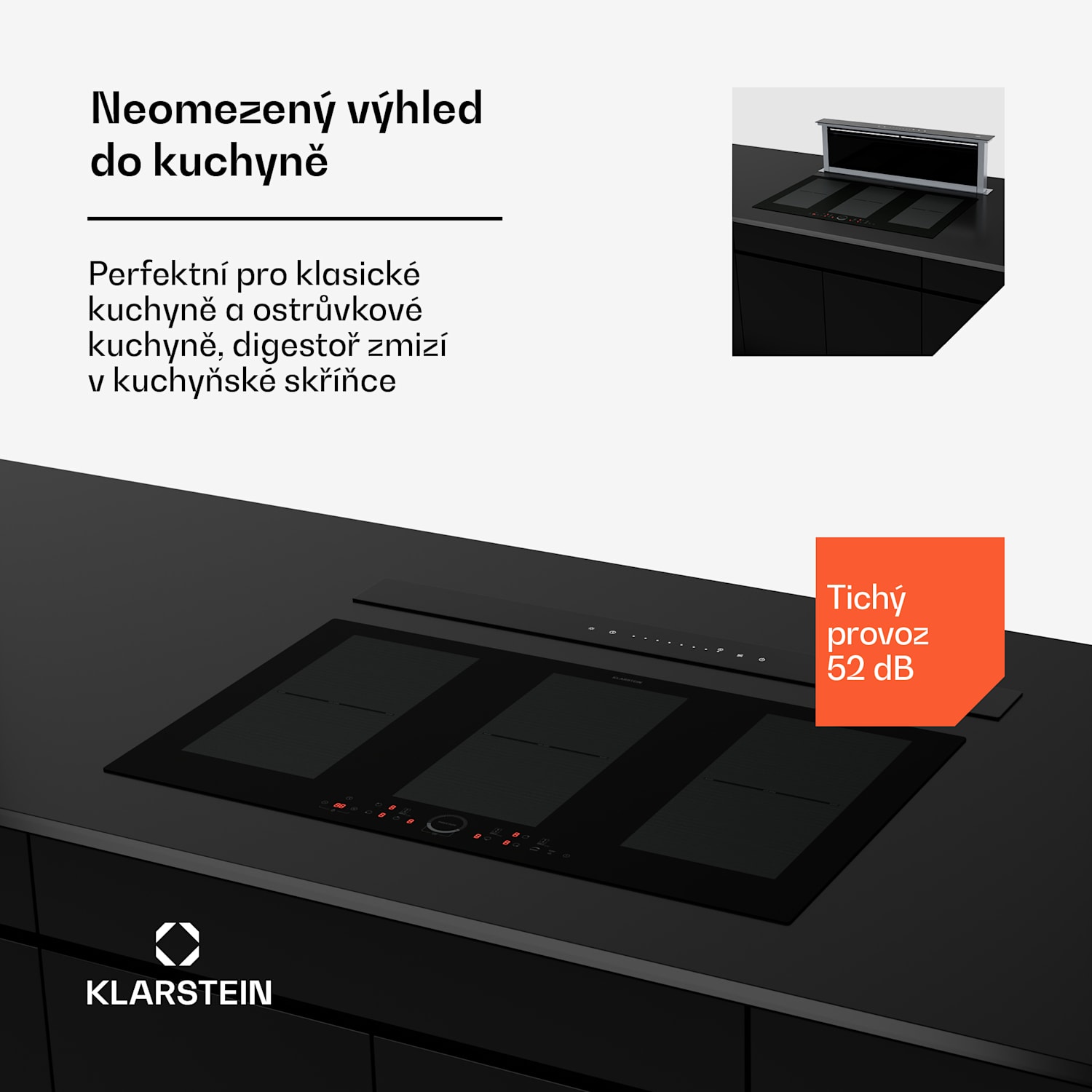 Digestoř Royal Flush Eco, 840 m³/h průtoku vzduchu, nakloněný, EEK A, 64 dB, LED dioda 120 cm | Černá | Nerezová ocel