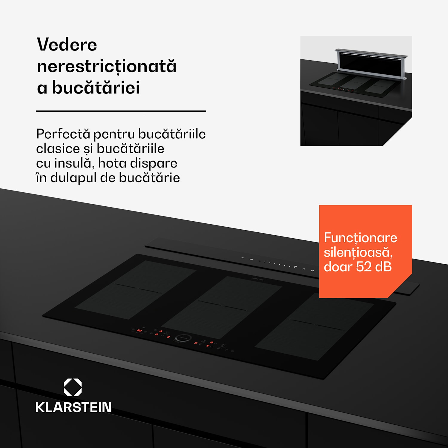 Hota Royal Flush Eco, 840 m³/h debit de aer, , EEK A, 64 dB, LED 120 cm | Negru | Oțel inoxidabil