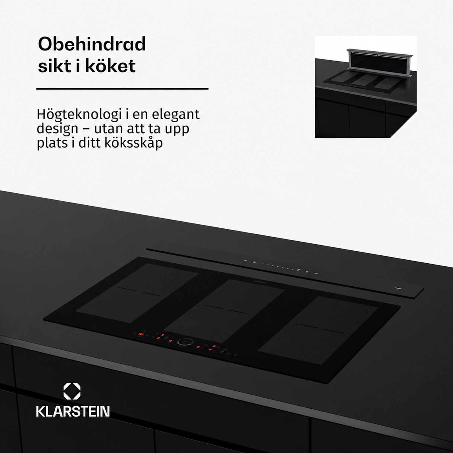 Royal Flush Eco köksfläkt | 836 m³/h luftflöde | inte skrymmande för huvudet | EEK A | 74 dB | LED 120 cm | Svart | Silver