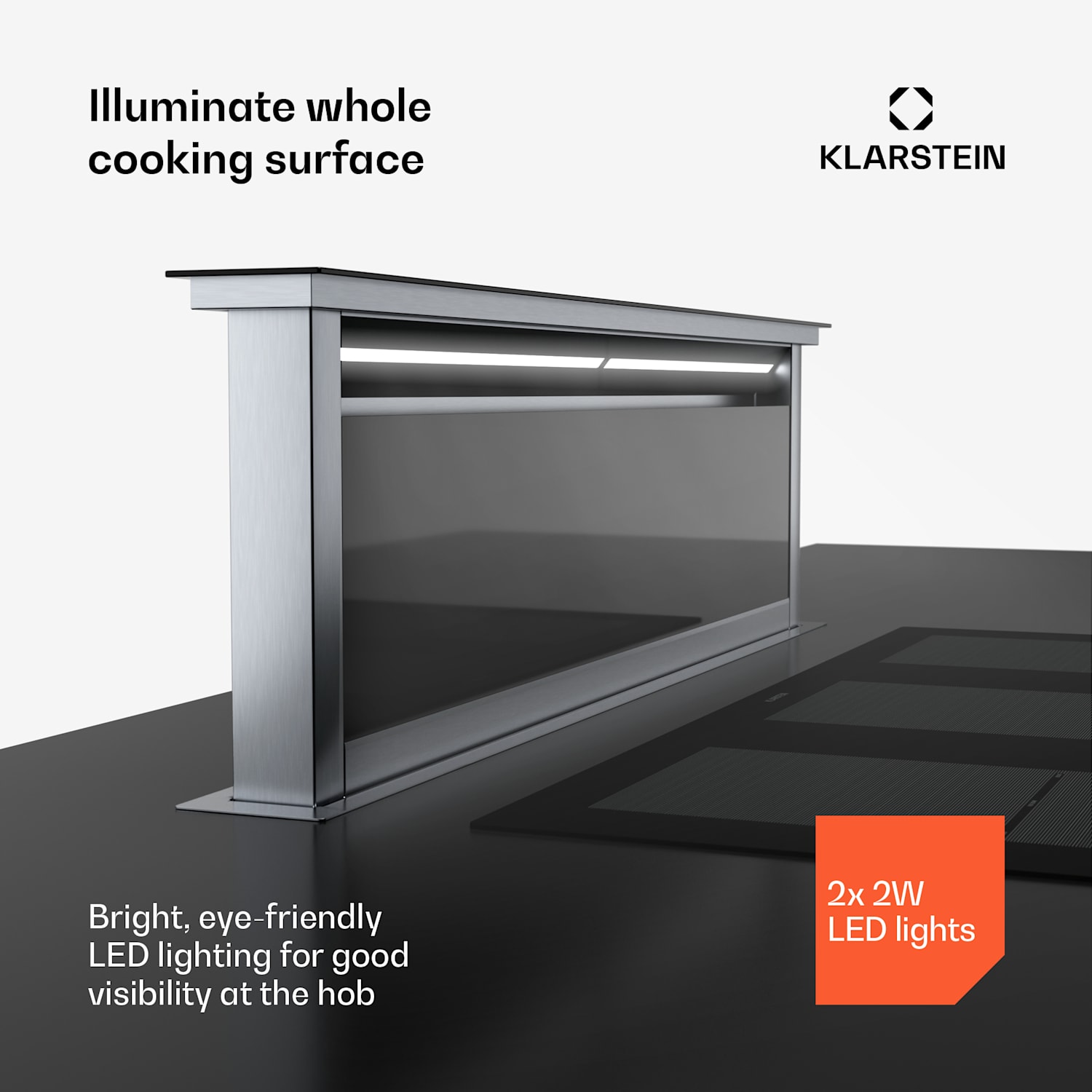 Royal Flush Eco afzuigkap | 840 m³/h luchtstroom | schuin model | EEK A | 64 dB | led 120 cm | Zwart | Roestvrij Staal