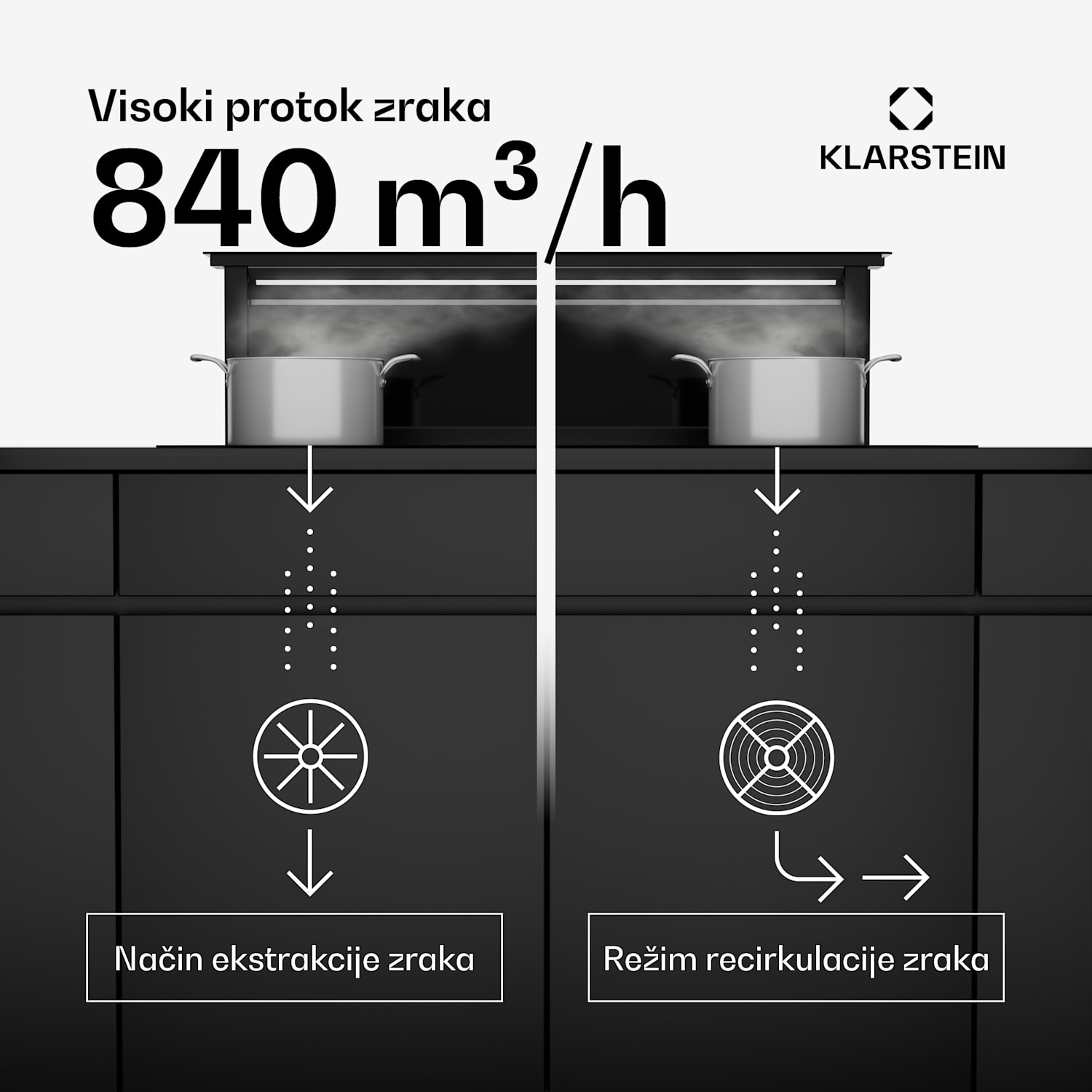 Royal Flush Eco napa, 842 m³/h protoka zraka, koso, EEK A, 70 dB| LED diode 120 cm | Crna | Crna