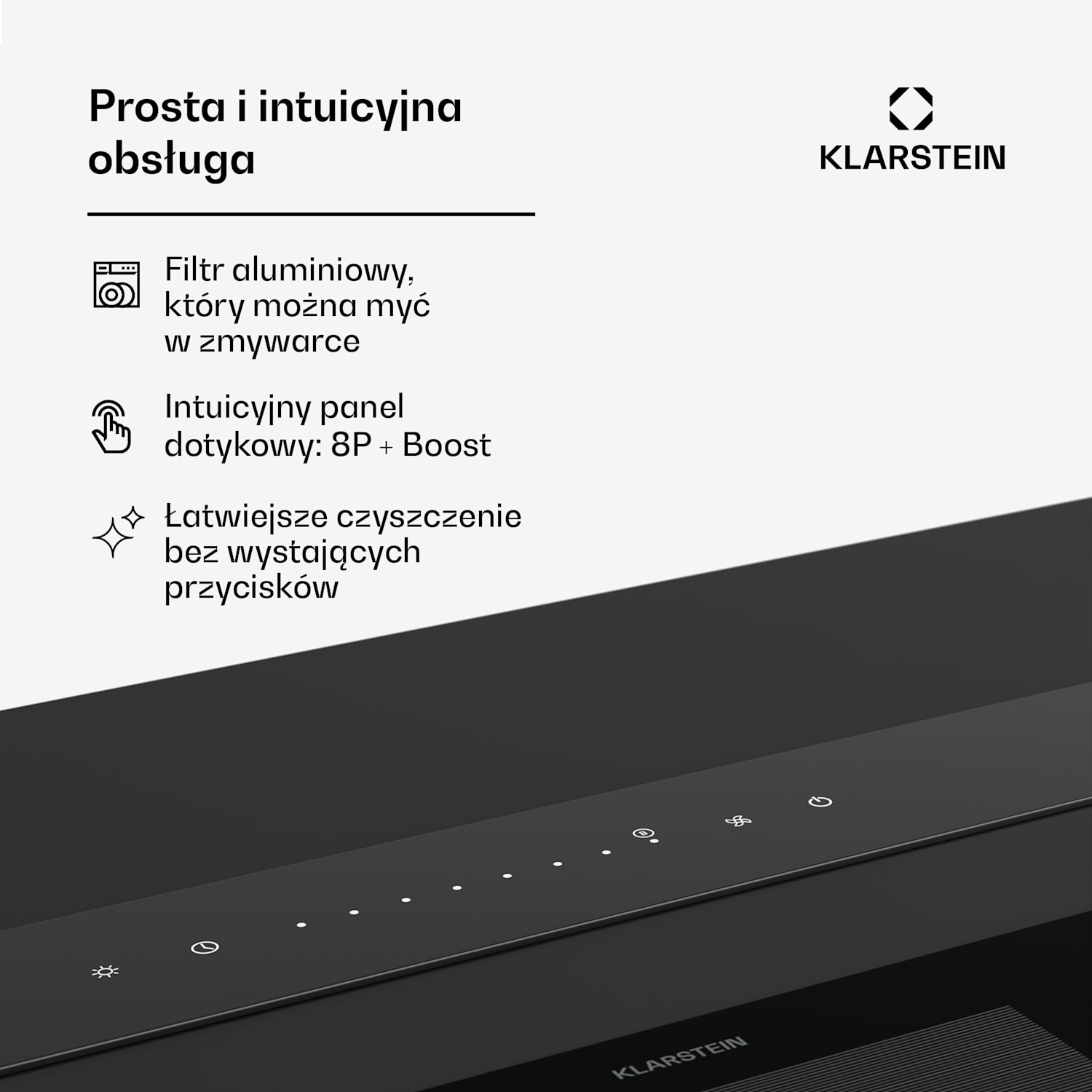 Royal Flush Eco okap kuchenny, 842 m³/h, skośny, klasa energetyczna A, 70 dB, LED 120 cm | Czarny | Czarny