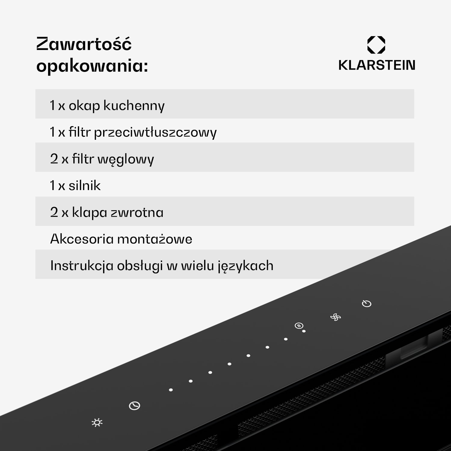 Royal Flush Eco okap kuchenny, 842 m³/h, skośny, klasa energetyczna A, 70 dB, LED 120 cm | Czarny | Czarny