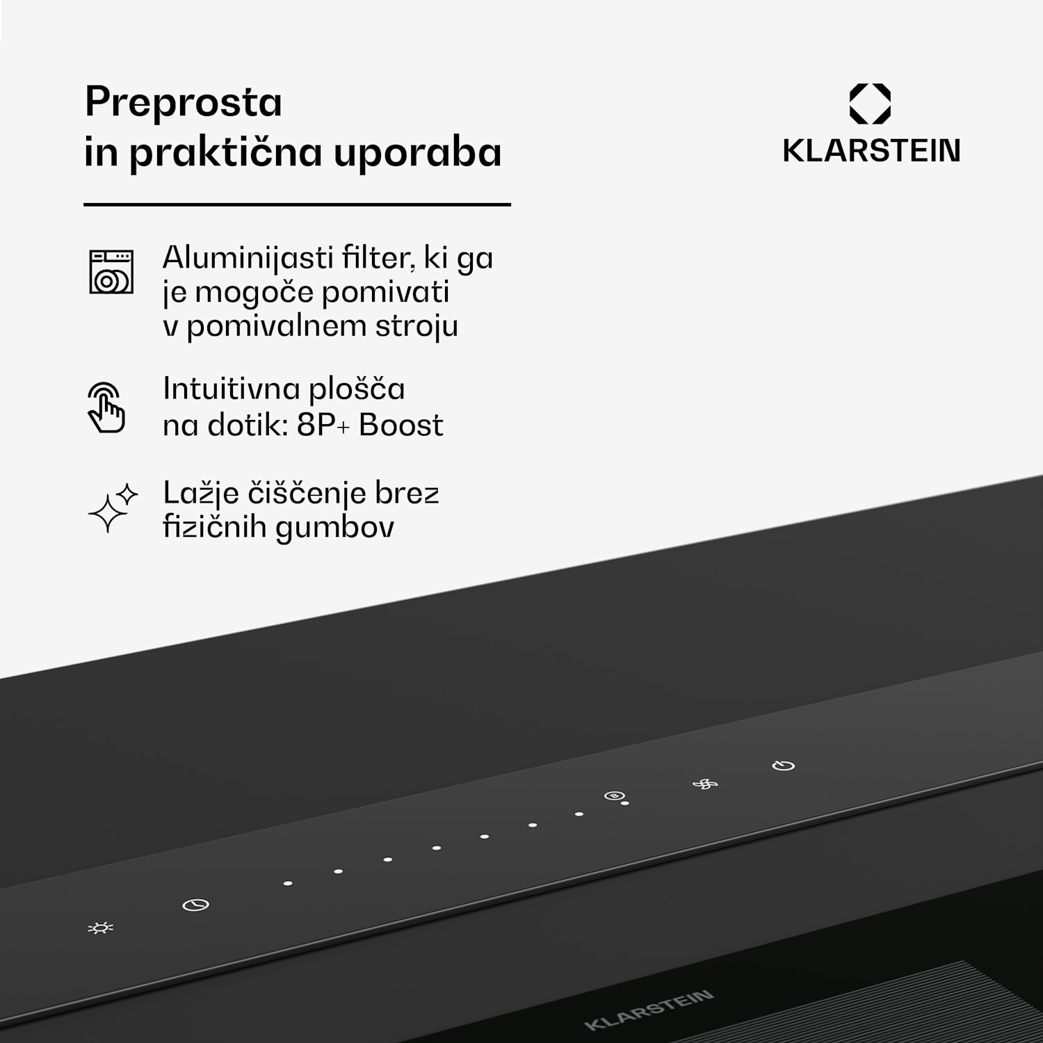 Royal Flush Eco napa, 842 m³/h zračnega pretoka, nagnjena, EEK A, 70 dB, LED 120 cm | Črna | Črna