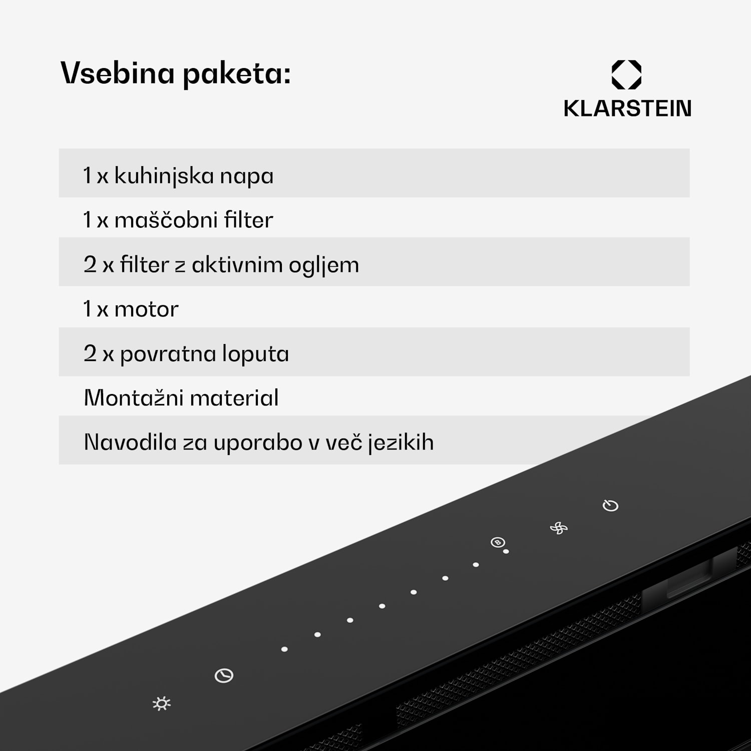 Royal Flush Eco napa, 842 m³/h zračnega pretoka, nagnjena, EEK A, 70 dB, LED 120 cm | Črna | Črna