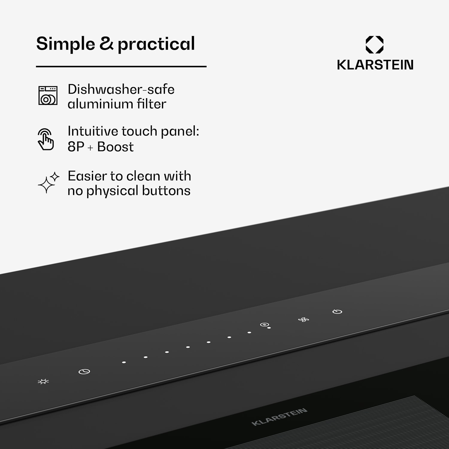 Exaustor Royal Flush Eco | 842 m³/h de exaustão de ar | sem cabeça | EEK A | 70 dB | LED 120 cm | Preto | Preto