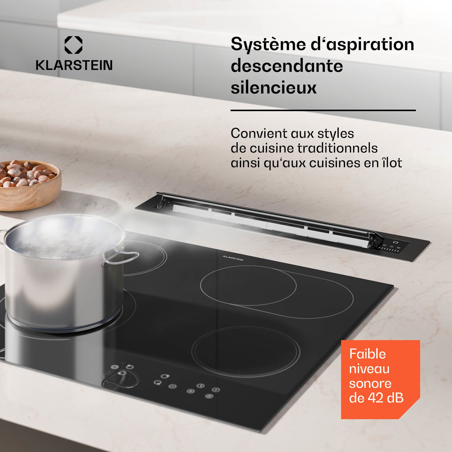 Brisa Hotte aspirante | escamotable | 710 m³/h | A+ | LED | 42 dB | Mode air évacué/recirculation 60 cm | Noir