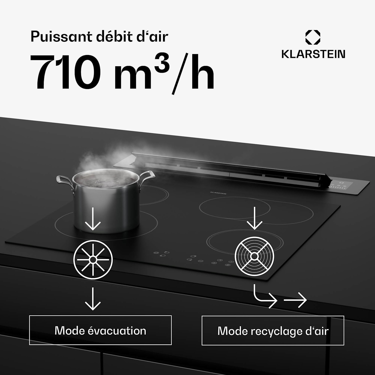 Brisa Hotte aspirante | escamotable | 710 m³/h | A+ | LED | 42 dB | Mode air évacué/recirculation 60 cm | Noir