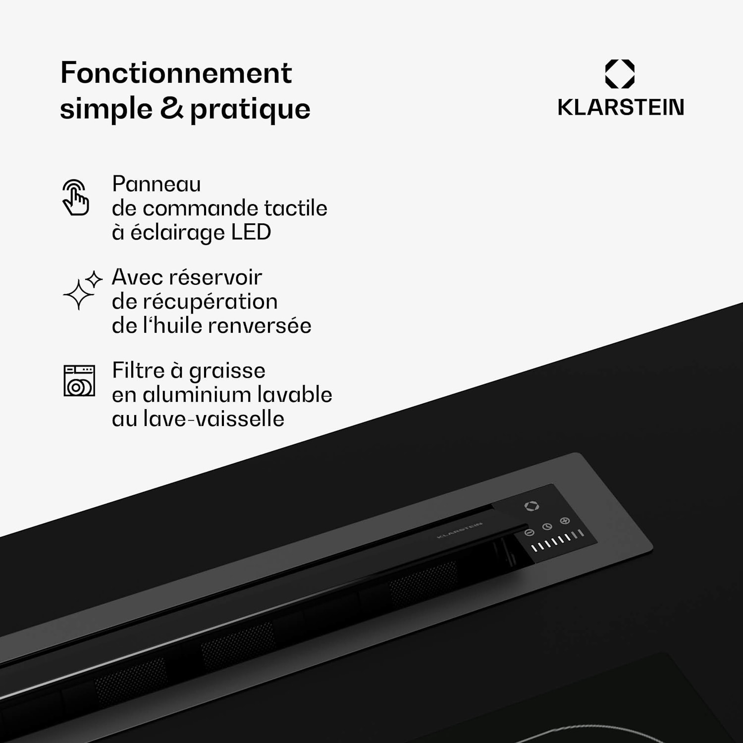 Brisa Hotte aspirante | escamotable | 710 m³/h | A+ | LED | 42 dB | Mode air évacué/recirculation 60 cm | Noir