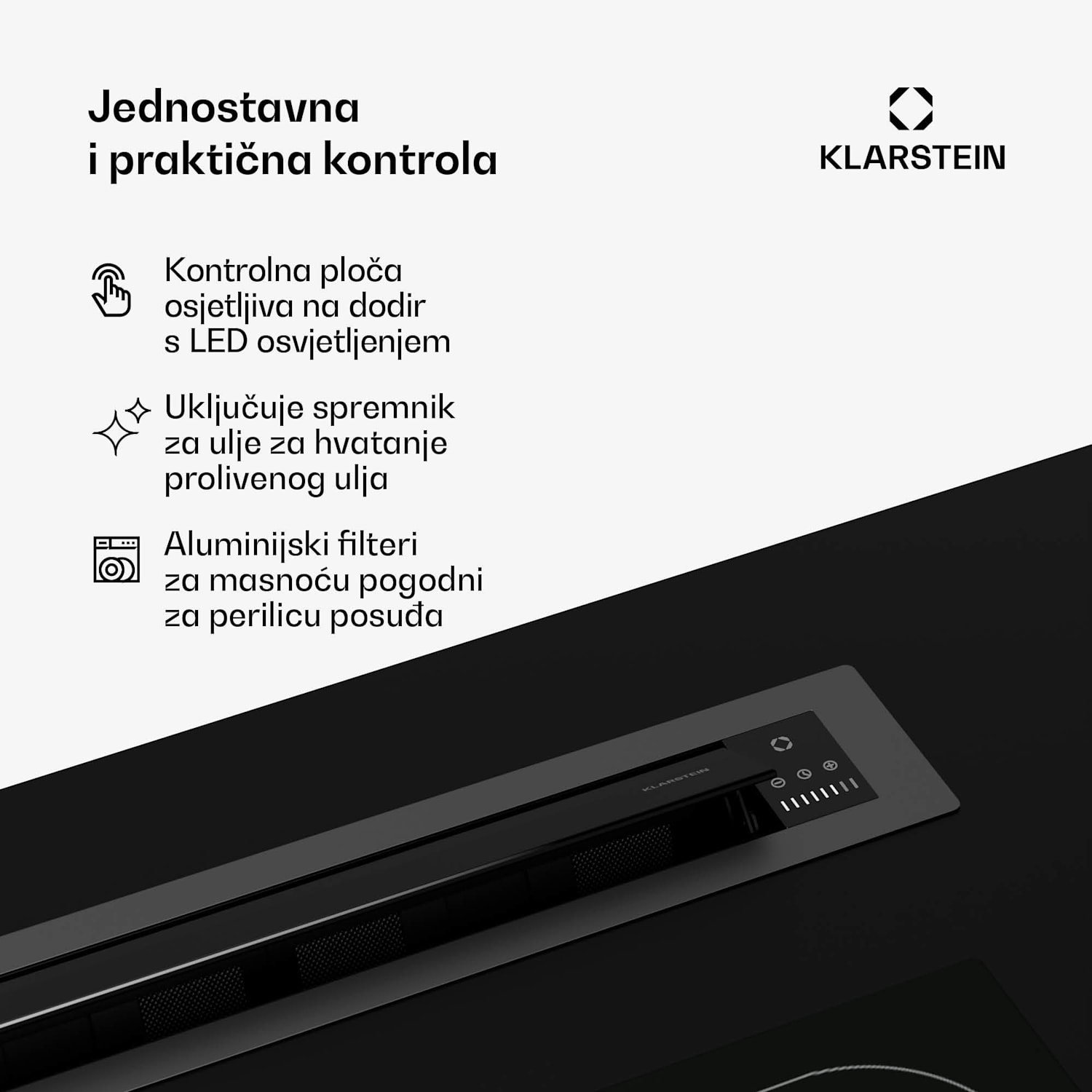 Brisa napa, uvlačiv, 710 m³/h, A+, LED, 42 dB| režim usisavanja/recirkulacije 60 cm | Crna