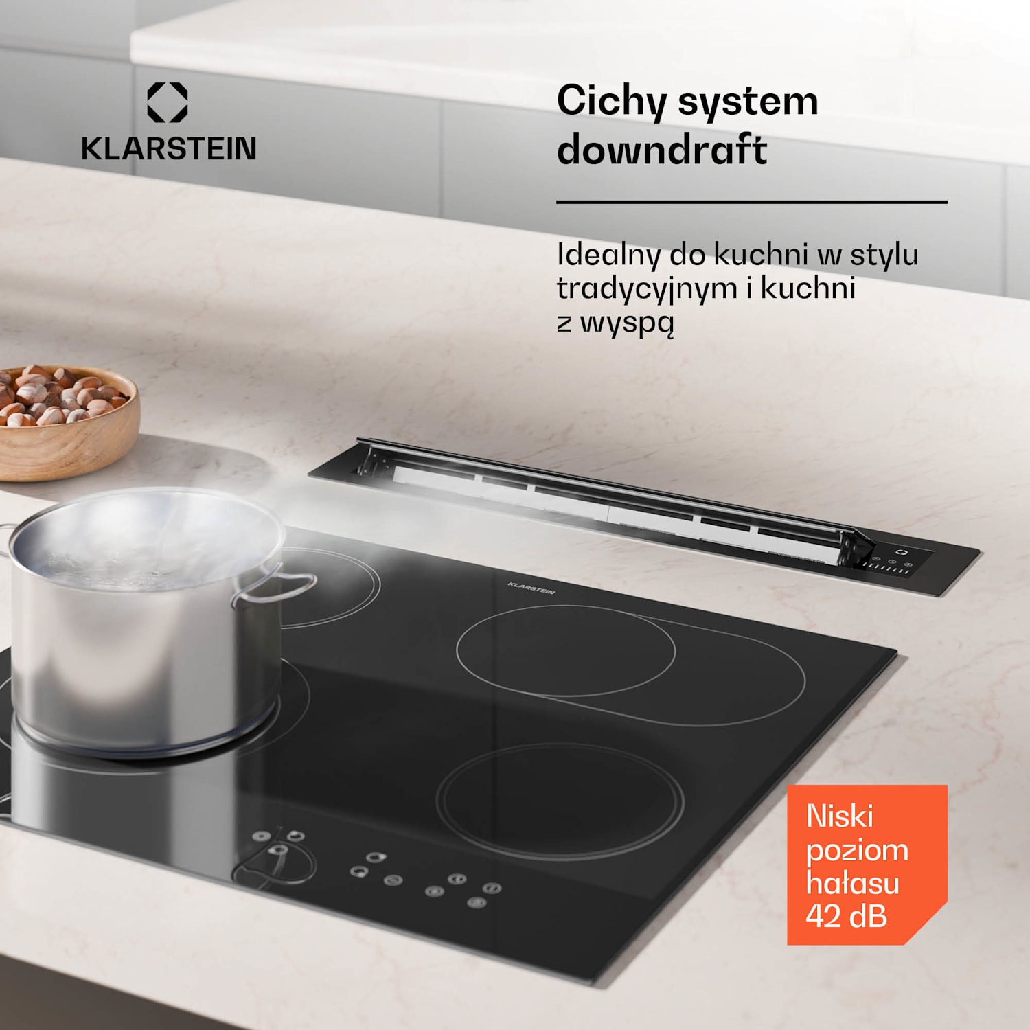 Wyciąg kuchenny Brisa, chowany w blacie, 710 m³/h, A+, LED, 42dB, tryb otwarty zamknięty 60 cm | Czarny