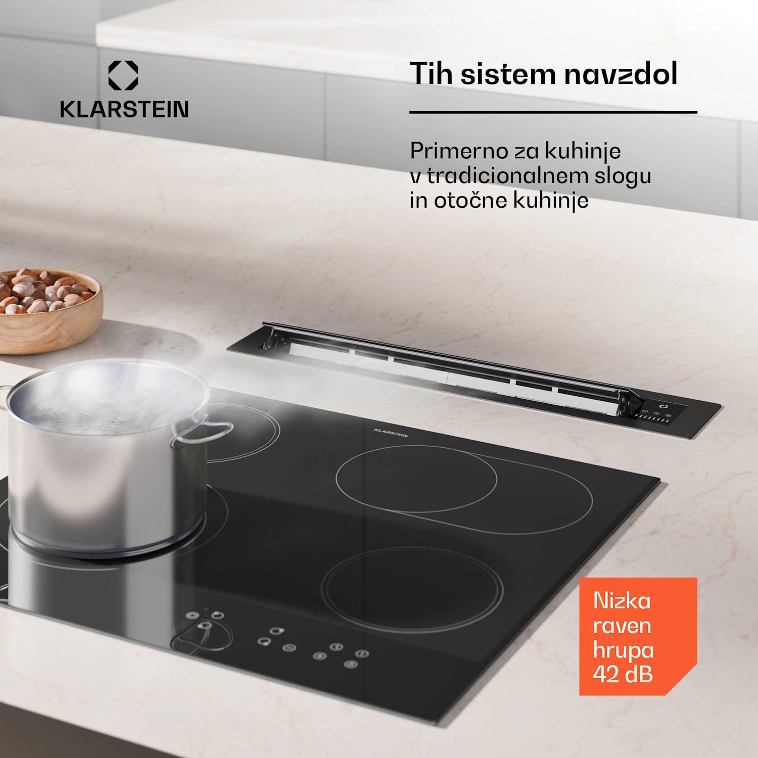 Brisa kuhinjska napa, zložljiva, 710 m³/h, A+, LED, 42 dB, način odsesavanja/recirkulacije 60 cm | Črna