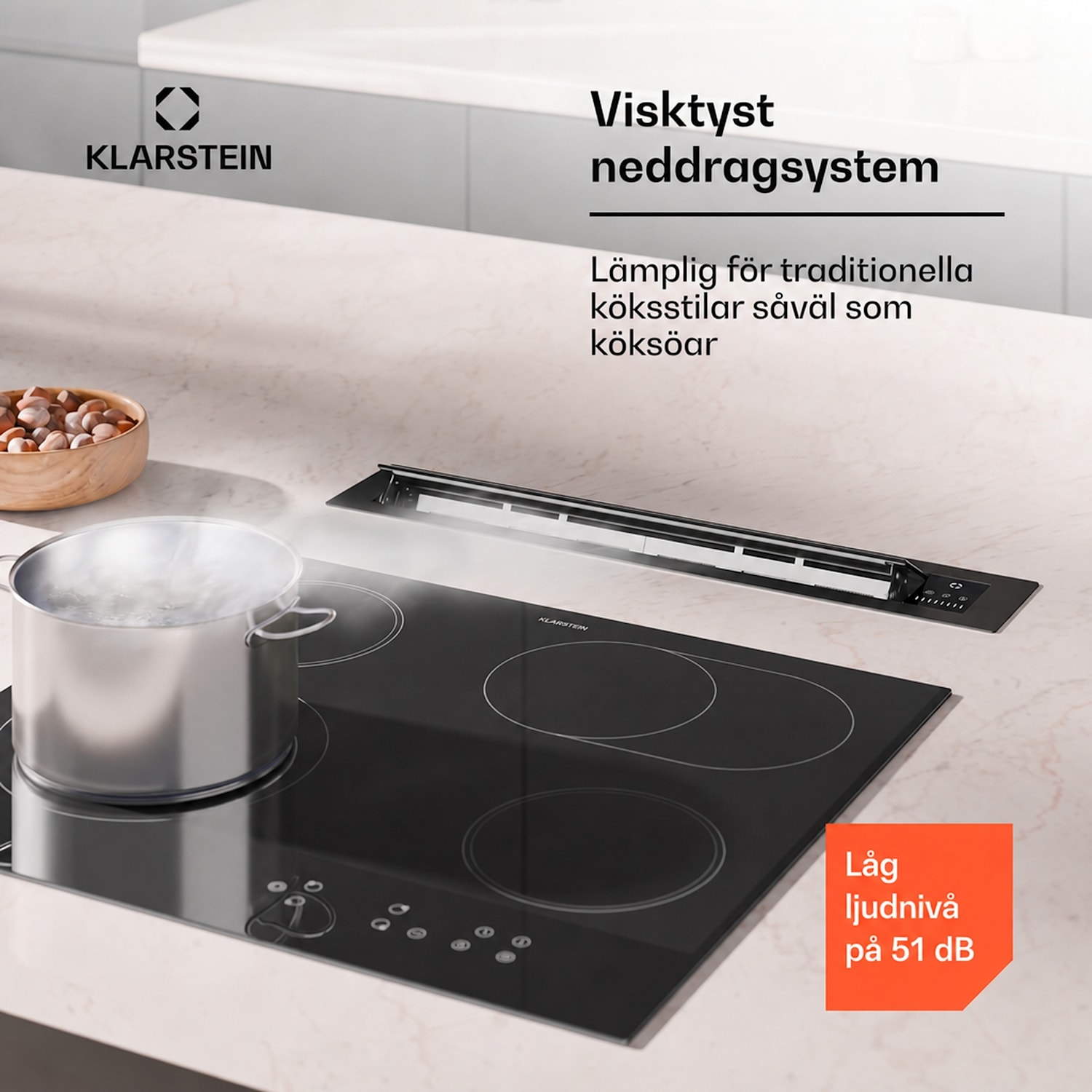 Brisa köksfläkt | infällbar | 586 m³/h | A+ | LED | 51 dB | läge för frånluft/cirkulationsluft 60 cm