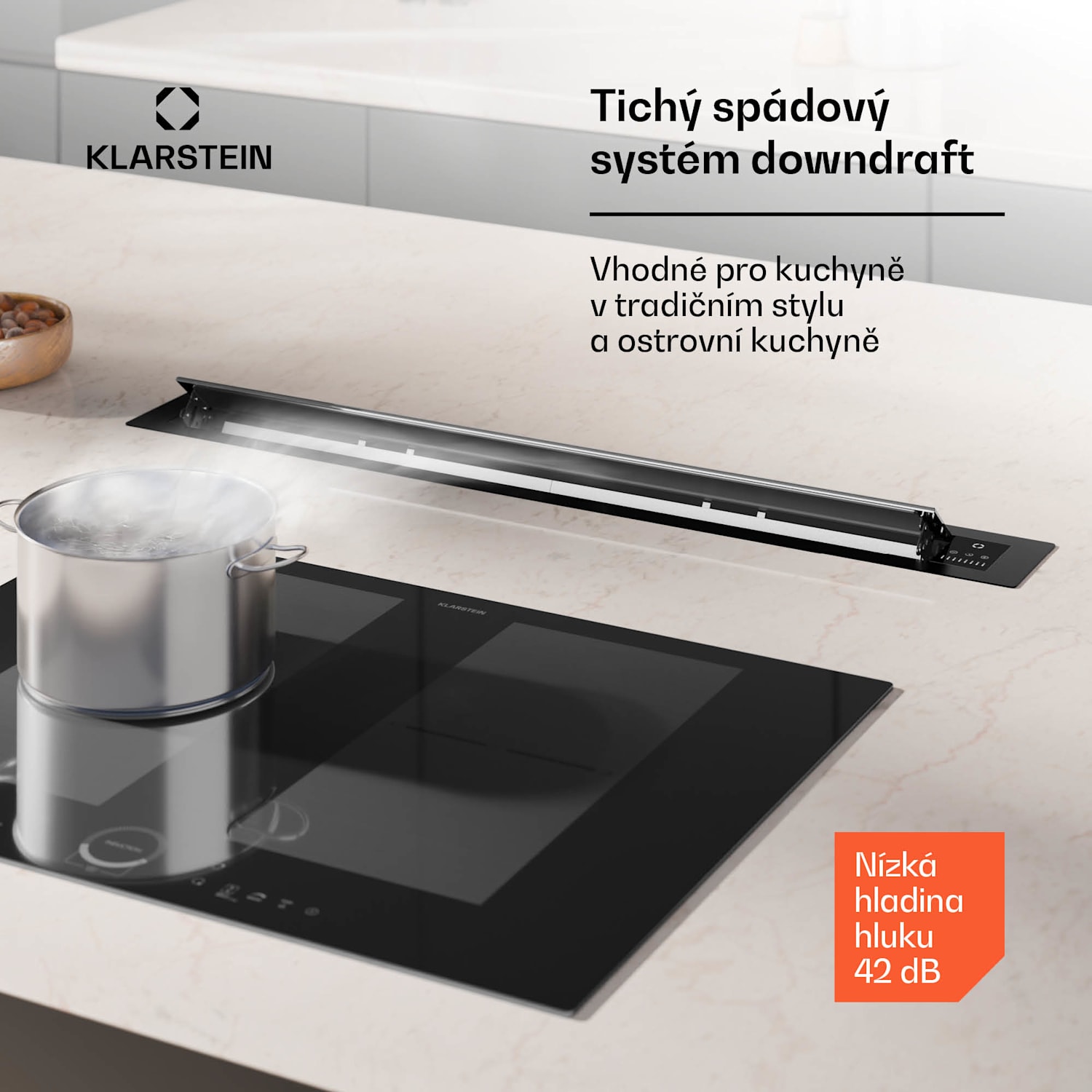 Brisa digestoř, výsuvná, 710 m³/h, A+, LED, 42 dB, režim odsávání/recirkulace 90 cm | Černá