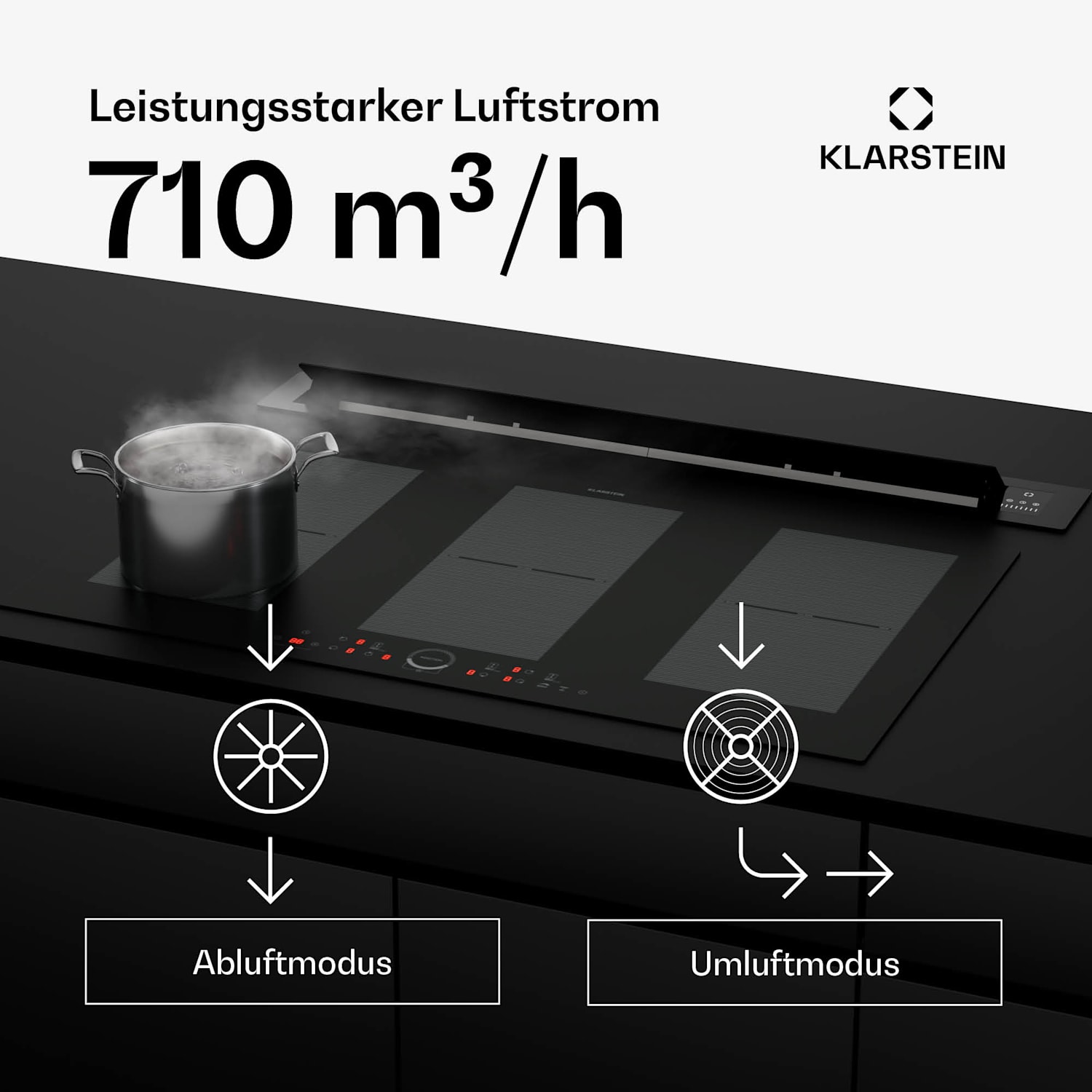 Brisa Dunstabzug | versenkbar | 710 m³/h | A+ | LED | 42dB | Abluft/Umluftbetrieb 90 cm | Schwarz