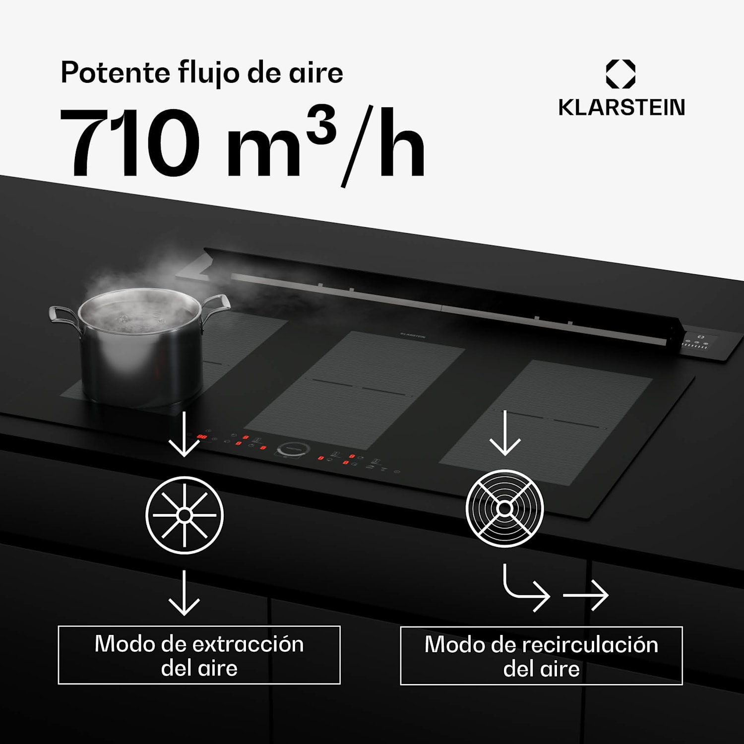 Extractor Brisa | retráctil | 710 m³/h | A+ | LED | 42dB | Extracción/recirculación 90 cm | Negro