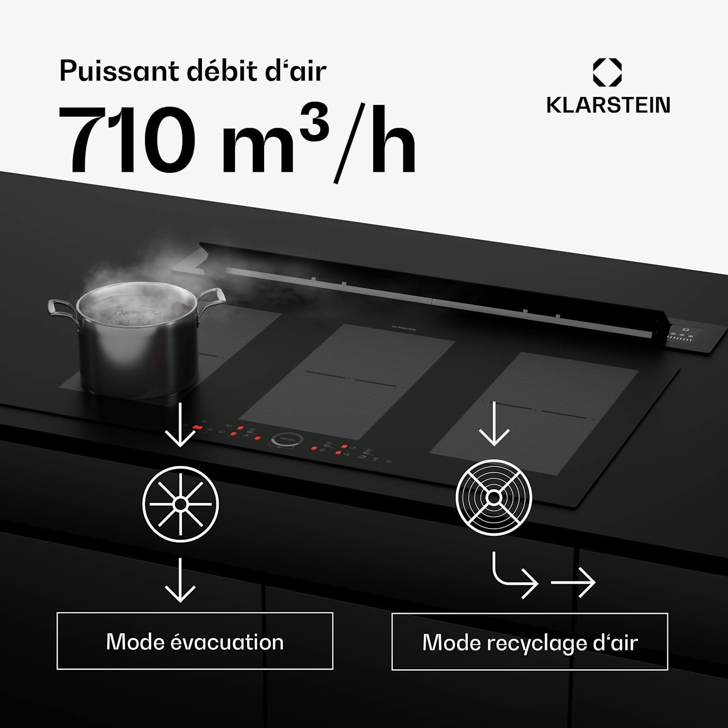 Brisa afzuigkap | verzinkbaar | 710 m³/h | A+ | LED | 42 dB | afvoer-/recirculatiesysteem 90 cm | Zwart