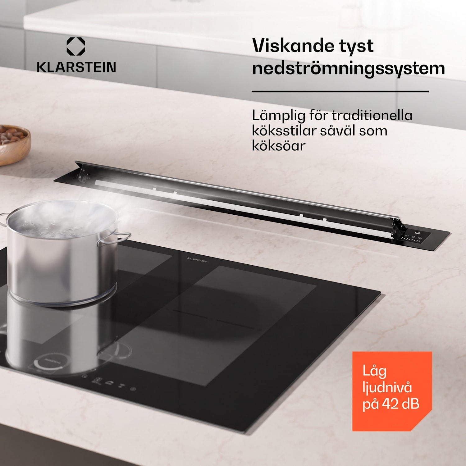 Brisa köksfläkt | infällbar | 708 m³/h | A+ | LED | 42 dB | läge för frånluft/cirkulationsluft 90 cm