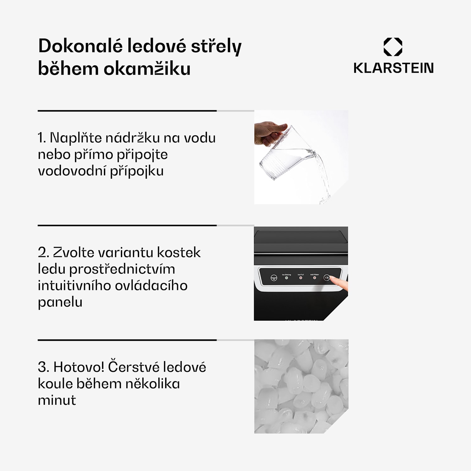 Icefestival Bullet průmyslový výrobník kostek ledu, 400W, 3 litry, 20kg/24h kulka | Černá