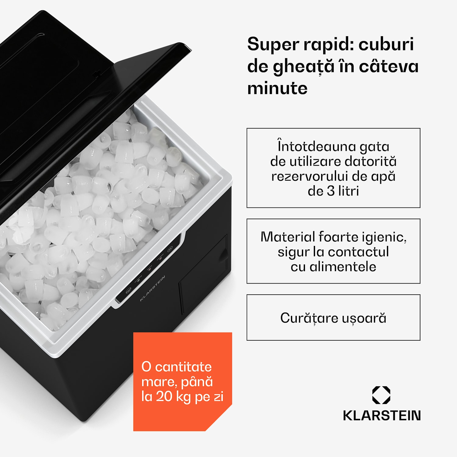 Producator industrial de cuburi de gheata Icefestival Bullet, 400W, 3 litri, 20kg/24h glonţ | Negru