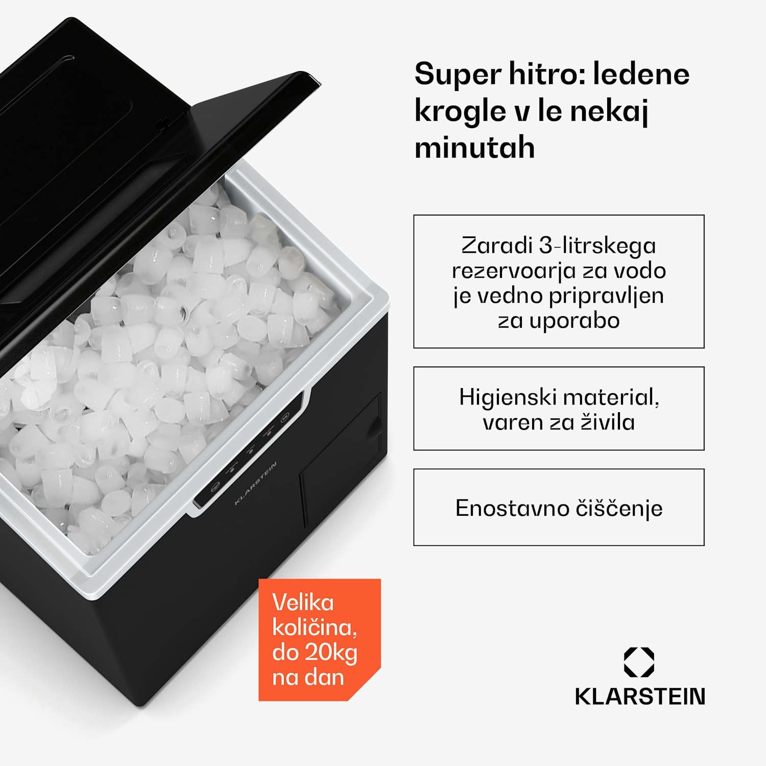 Icefestival Bullet industrijski aparat za izdelavo ledenih kock, 400 W, 3 litri, 20 kg/24h krogla | Črna