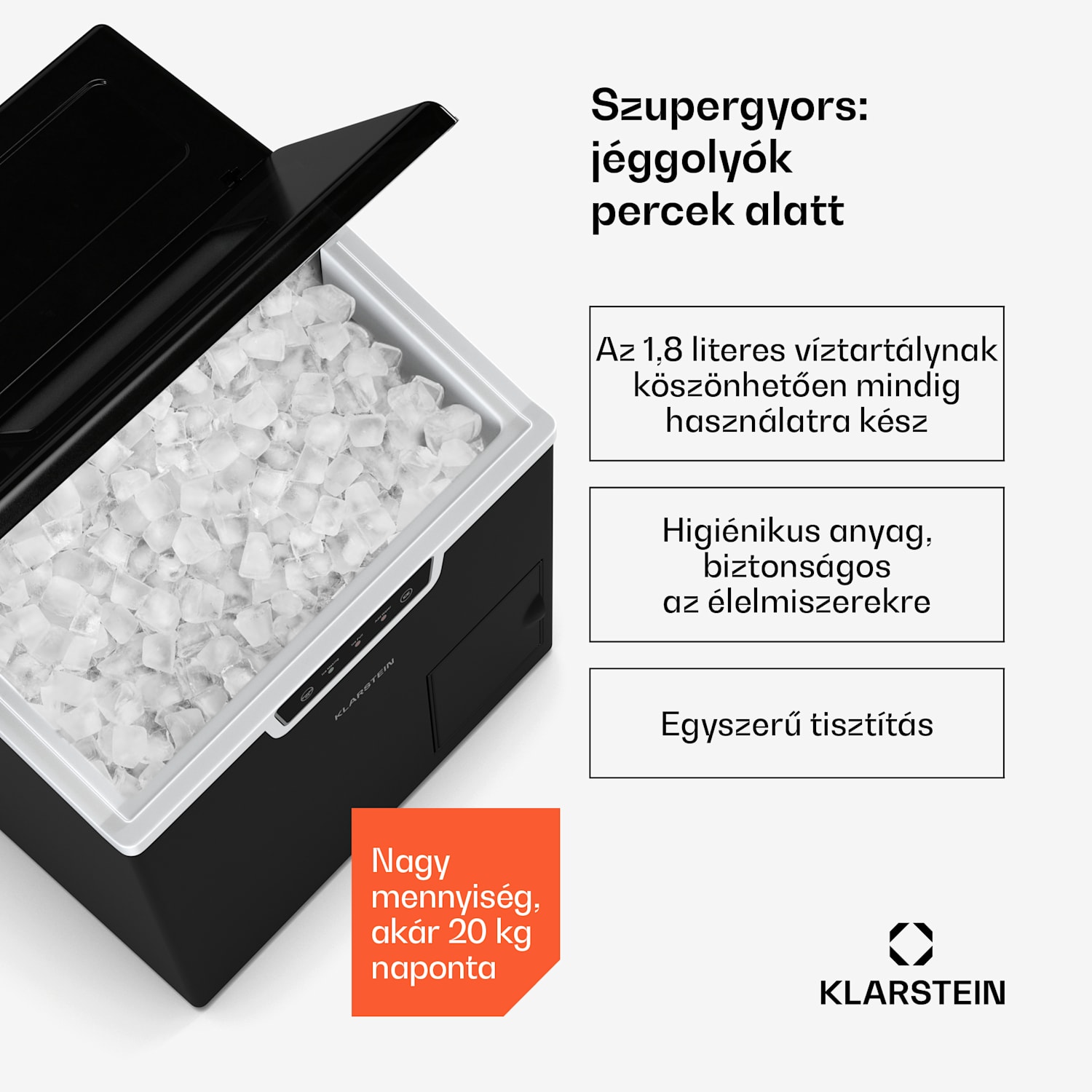 Icefestival Cube ipari jégkocka készítő, 400W, 1,8 liter, 20 kg/24 ó jégkockák | Fekete