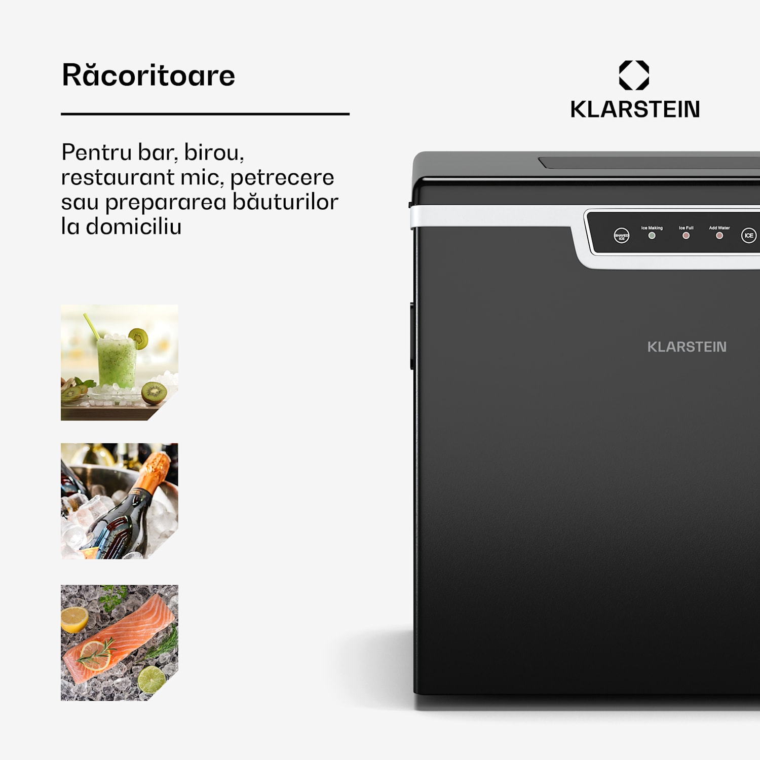 Producator industrial de cuburi de gheata Icefestival Bullet, 400W, 3 litri, 20kg/24h cuburi de gheata | Negru