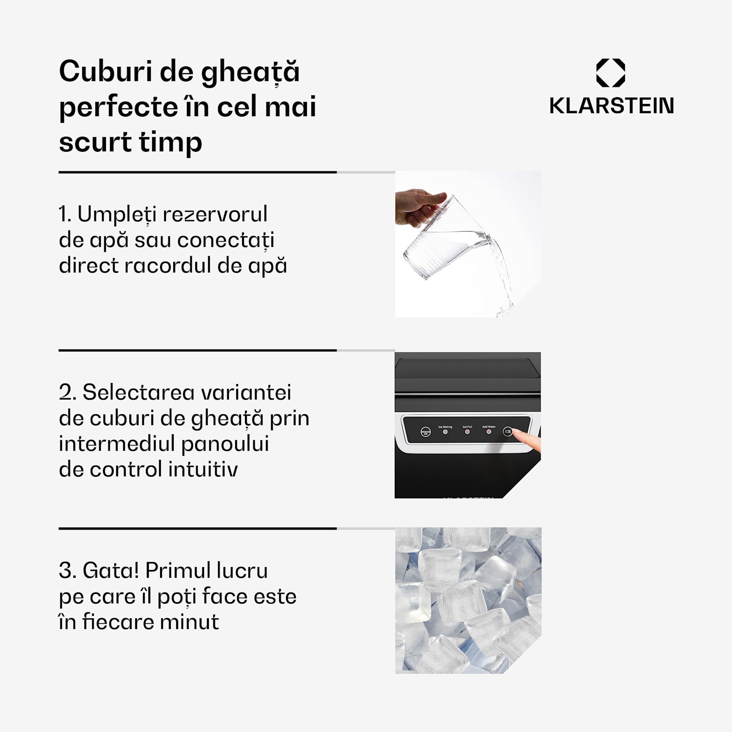 Producator industrial de cuburi de gheata Icefestival Bullet, 400W, 3 litri, 20kg/24h cuburi de gheata | Negru