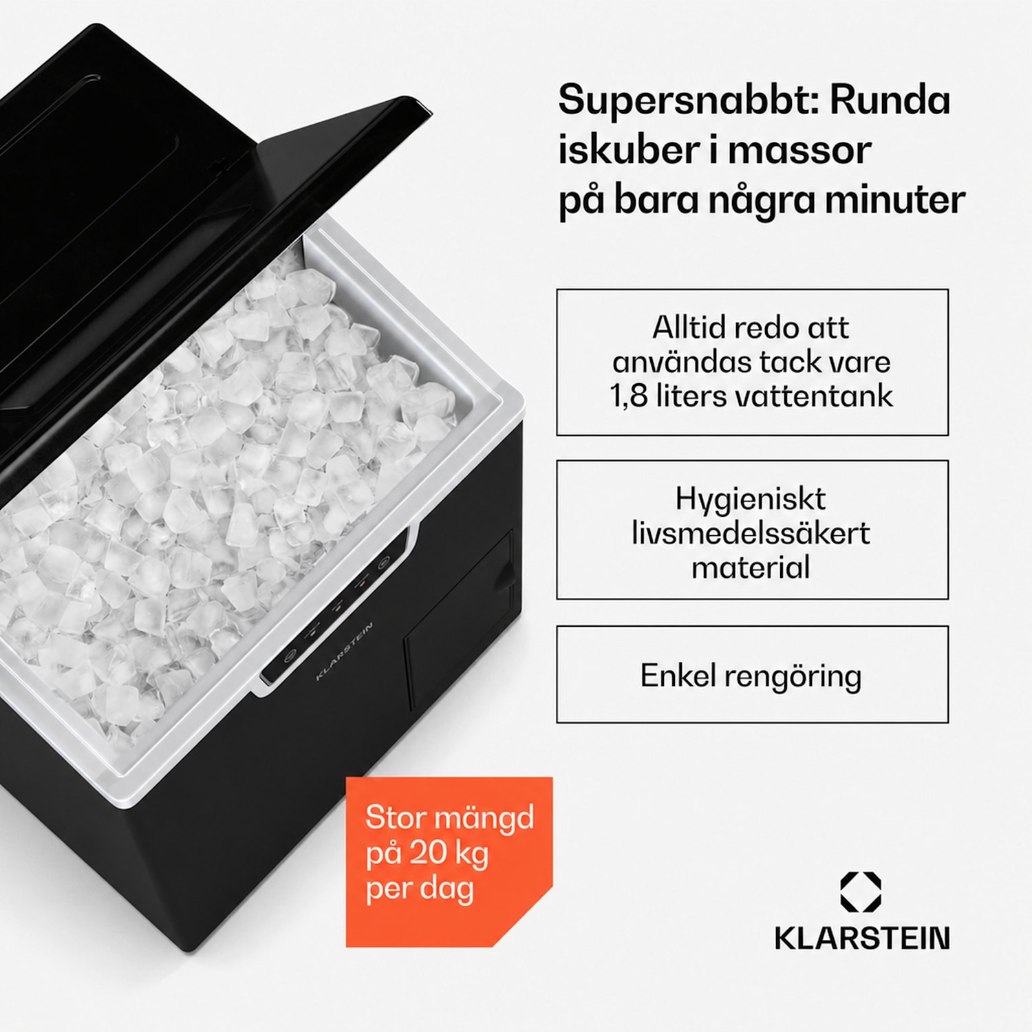 Icefestival Cube ismaskin industri-ismaskin | 400W | 1,8 liter | 20kg/24h isbitar | Svart