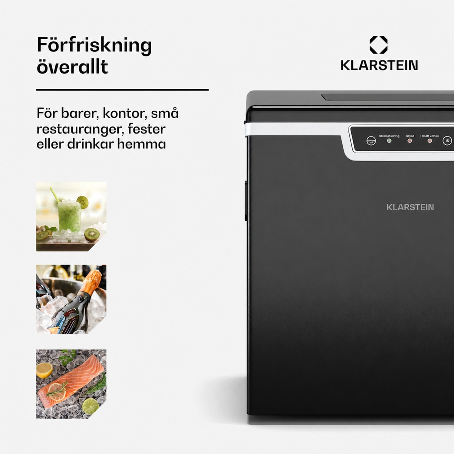 Icefestival Cube ismaskin industri-ismaskin | 400W | 1,8 liter | 20kg/24h isbitar | Svart