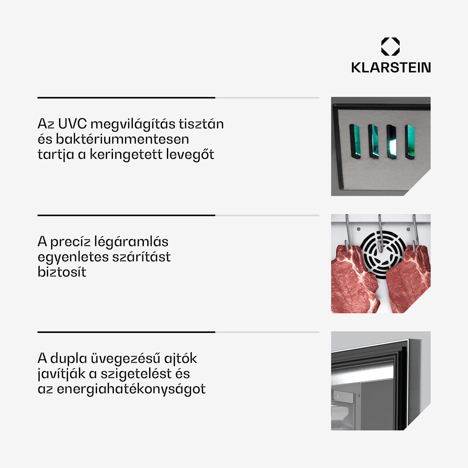 Steakhouse húsérlelő szekrény, 88 L, antibakteriális, LED, érintésvezérlés, páratartalom szabályozása 88 Ltr | Rozsdamentes acél