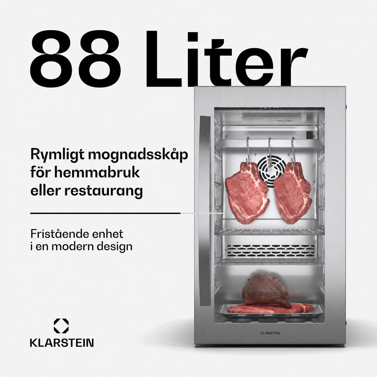 Steakhouse mörningsskåp | 88 l | antibakteriellt | LED | touchstyrning | justering av luftfuktighet 88 L | Rostfritt Stål