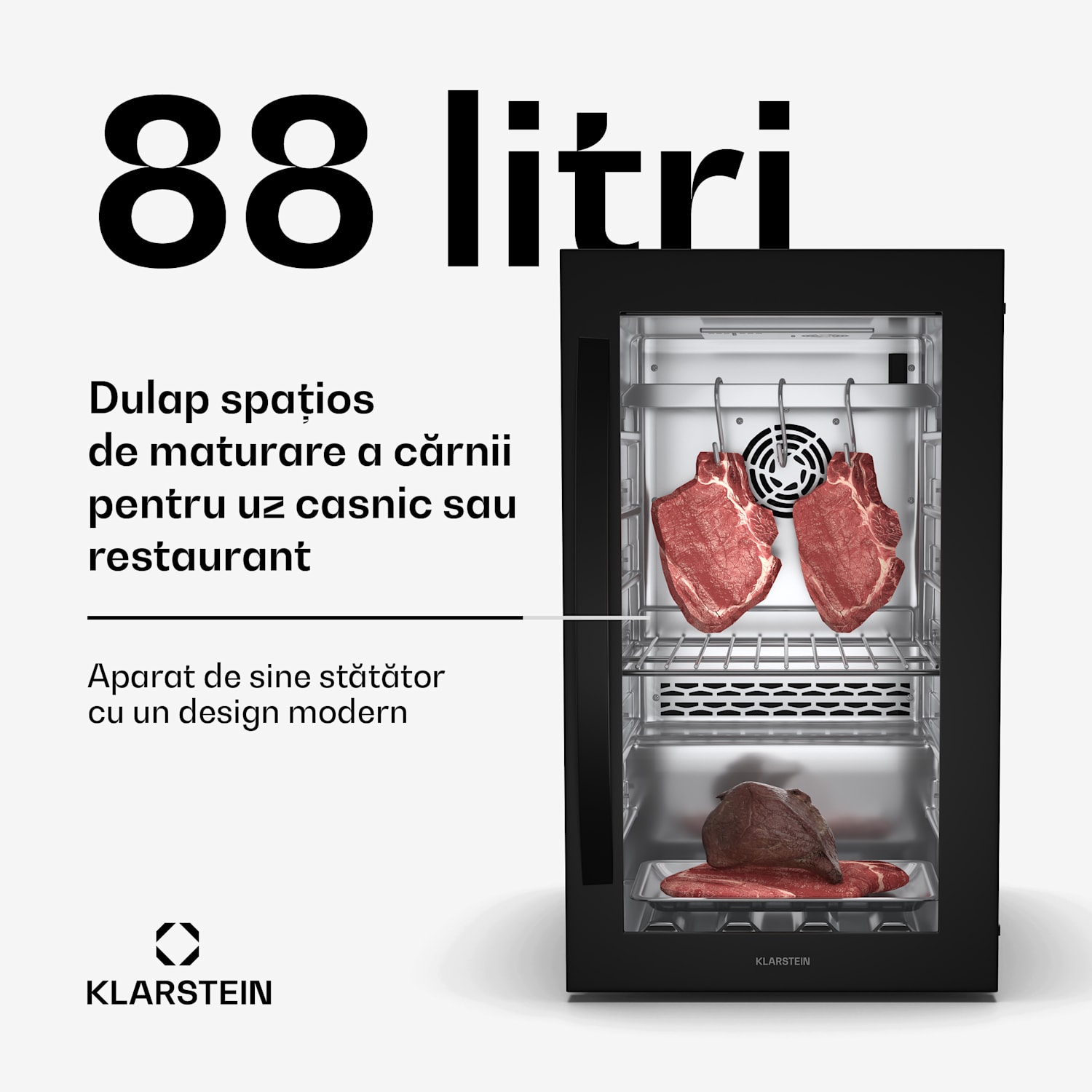 Steakhouse dulap frigorific de maturare a cărnii Steakhouse, 88 L, antibacterian, LED, control tactil, control umiditate 88 Ltr | Negru