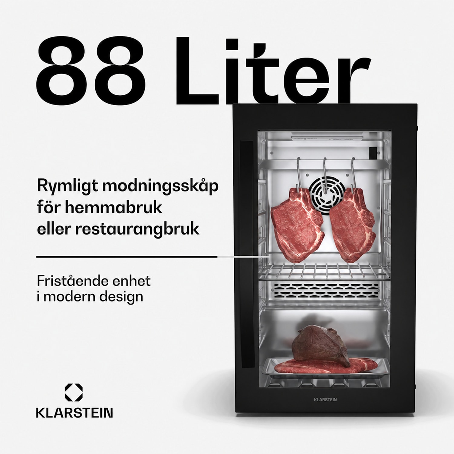 Steakhouse mognadsskåp | 88 L | antibakteriell | LED | Touch-kontroll | luftfuktighetskontroll 88 L | Svart