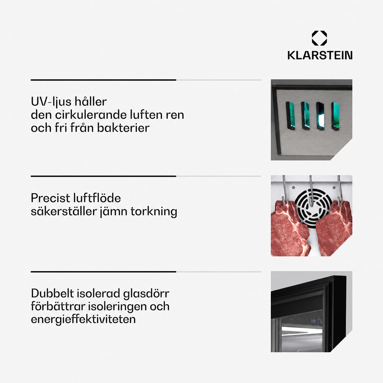 Steakhouse mognadsskåp | 88 L | antibakteriell | LED | Touch-kontroll | luftfuktighetskontroll 88 L | Svart